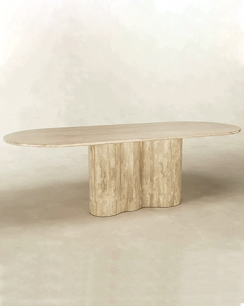 Natural Beige Travertine Wave Base Dining Table 4