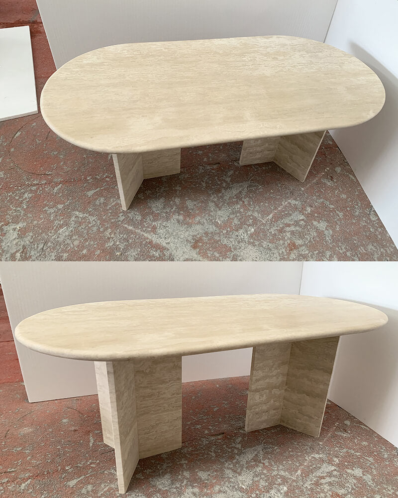 Natural Beige Travertine Zephyr Dining Table 5