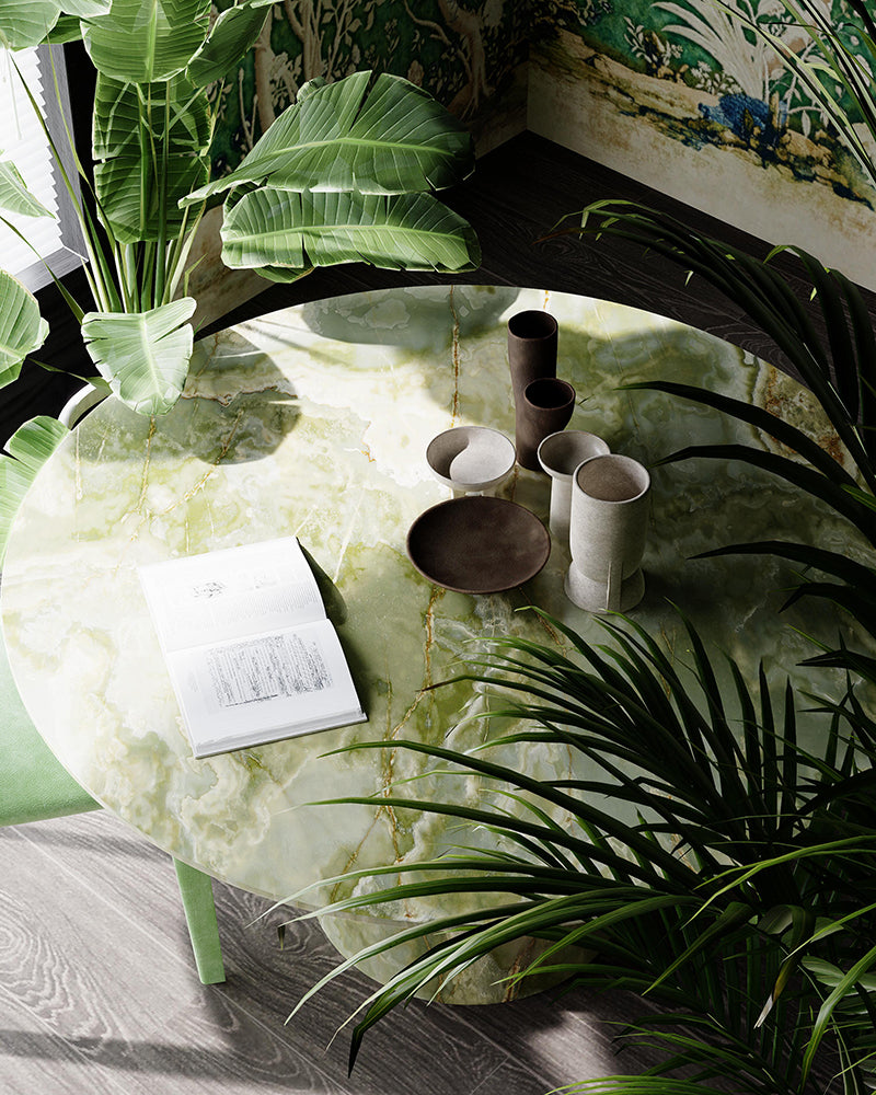 Natural Green Onyx Round Dining Table With Conical Base 4