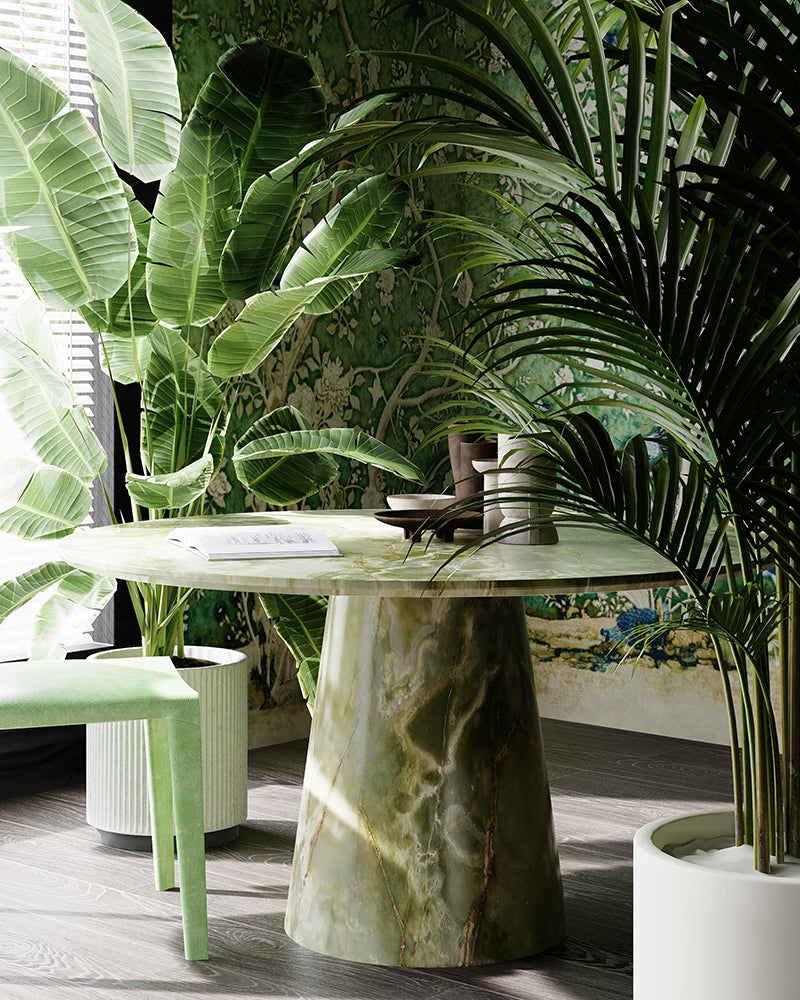 Natural Green Onyx Round Dining Table With Conical Base 5