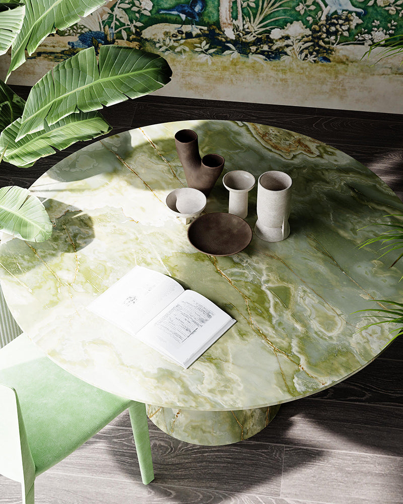 Natural Green Onyx Round Dining Table With Conical Base 6