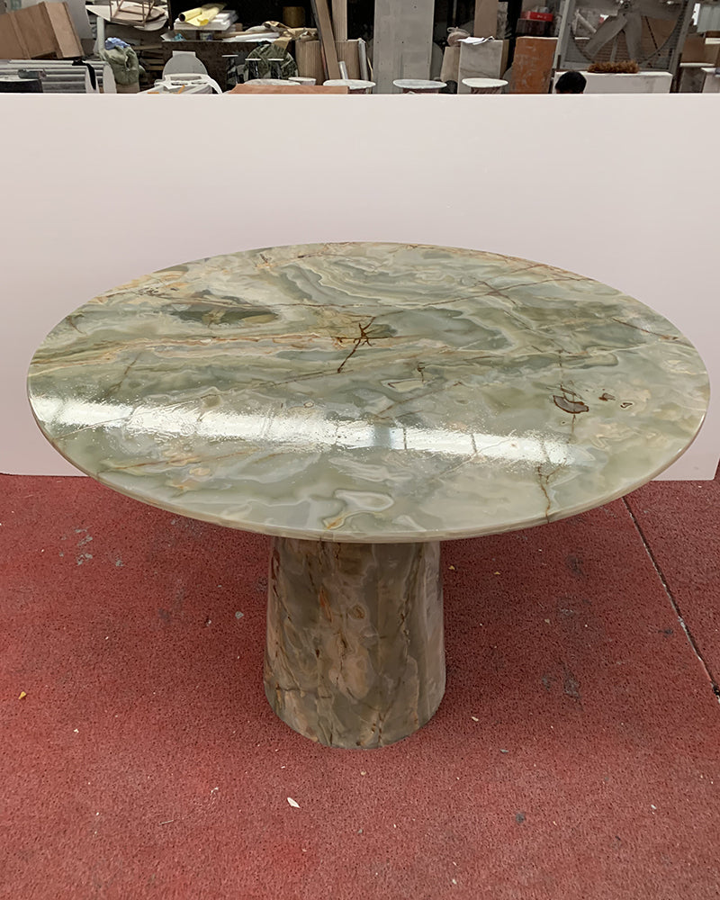 Natural Green Onyx Round Dining Table With Conical Base 8
