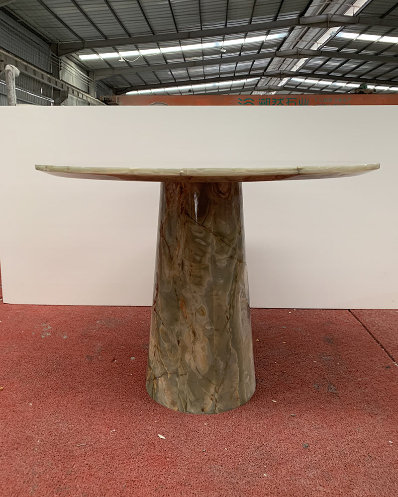 Natural Green Onyx Round Dining Table With Conical Base 9
