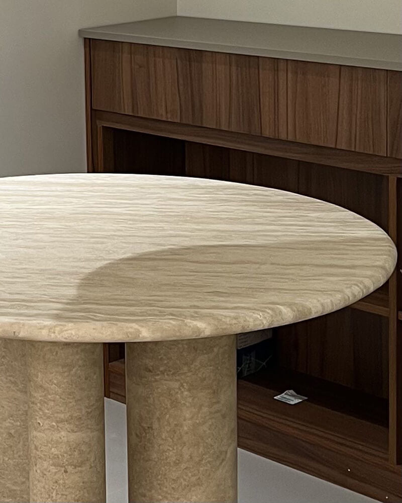 Natural Marble Beige Travertine Dining Table Block Base 3