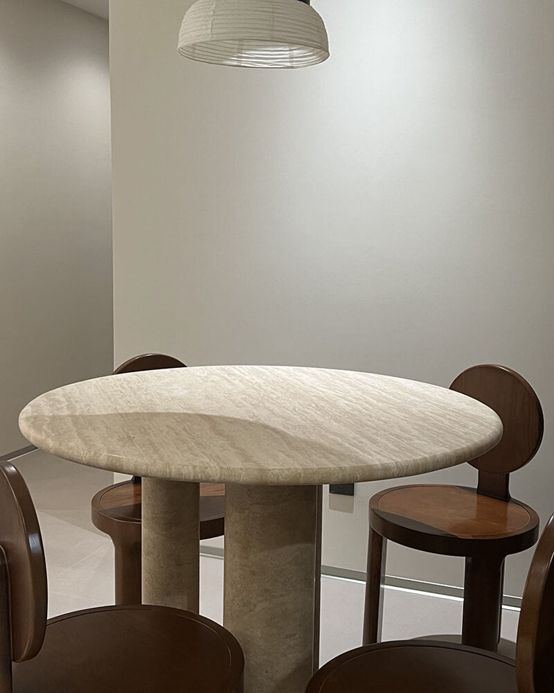 Natural Marble Beige Travertine Dining Table Block Base 4