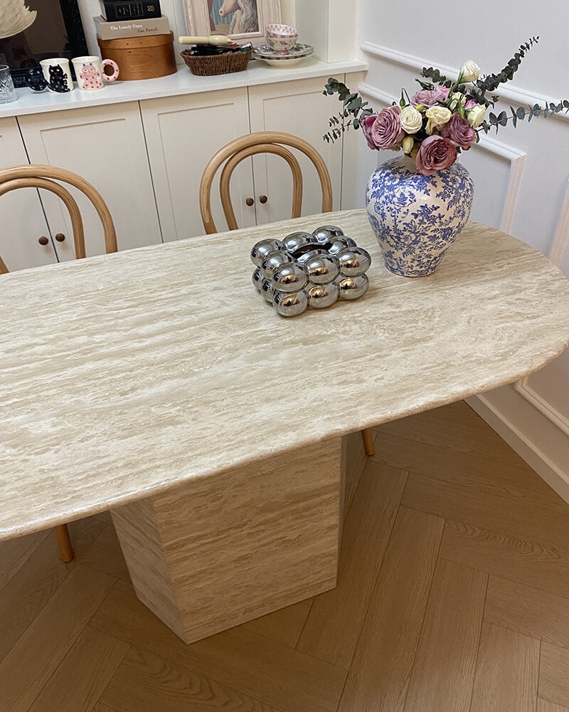Natural Marble Beige Travertine T Dining Table 2