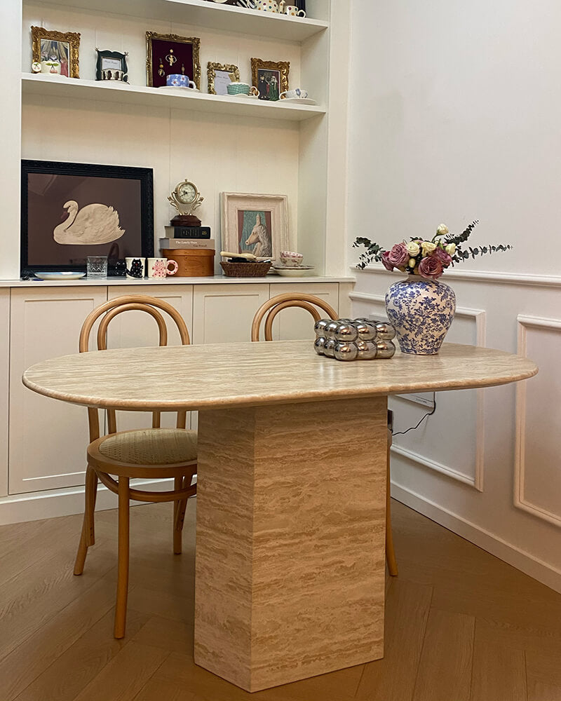 Natural Marble Beige Travertine T Dining Table 3