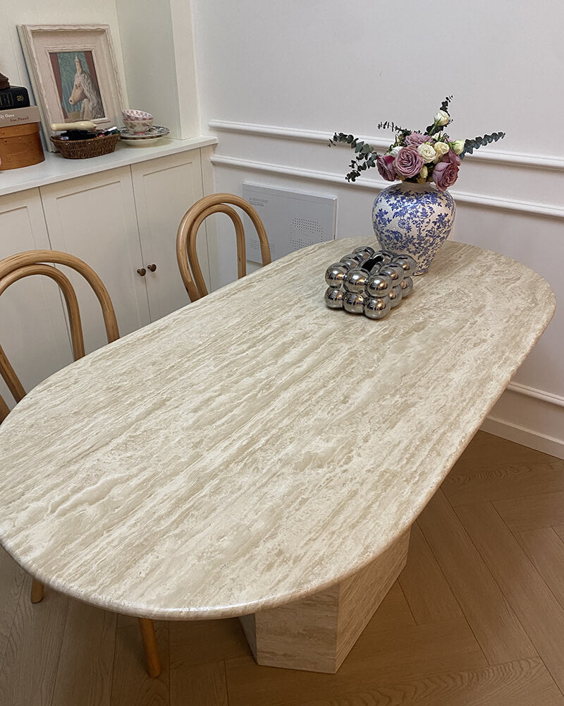 Natural Marble Beige Travertine T Dining Table 4