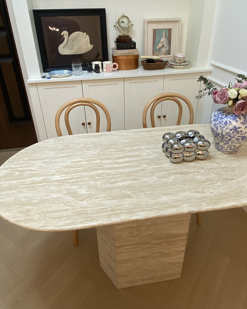 Natural Marble Beige Travertine T Dining Table 5