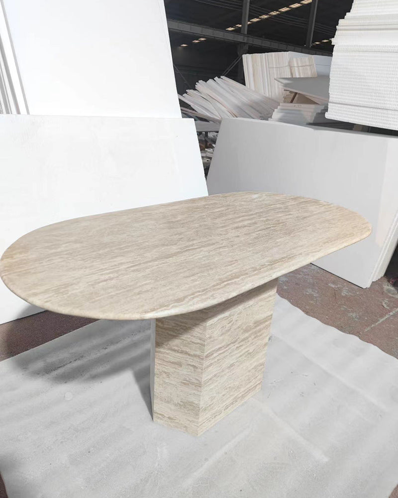 Natural Marble Beige Travertine T Dining Table 6