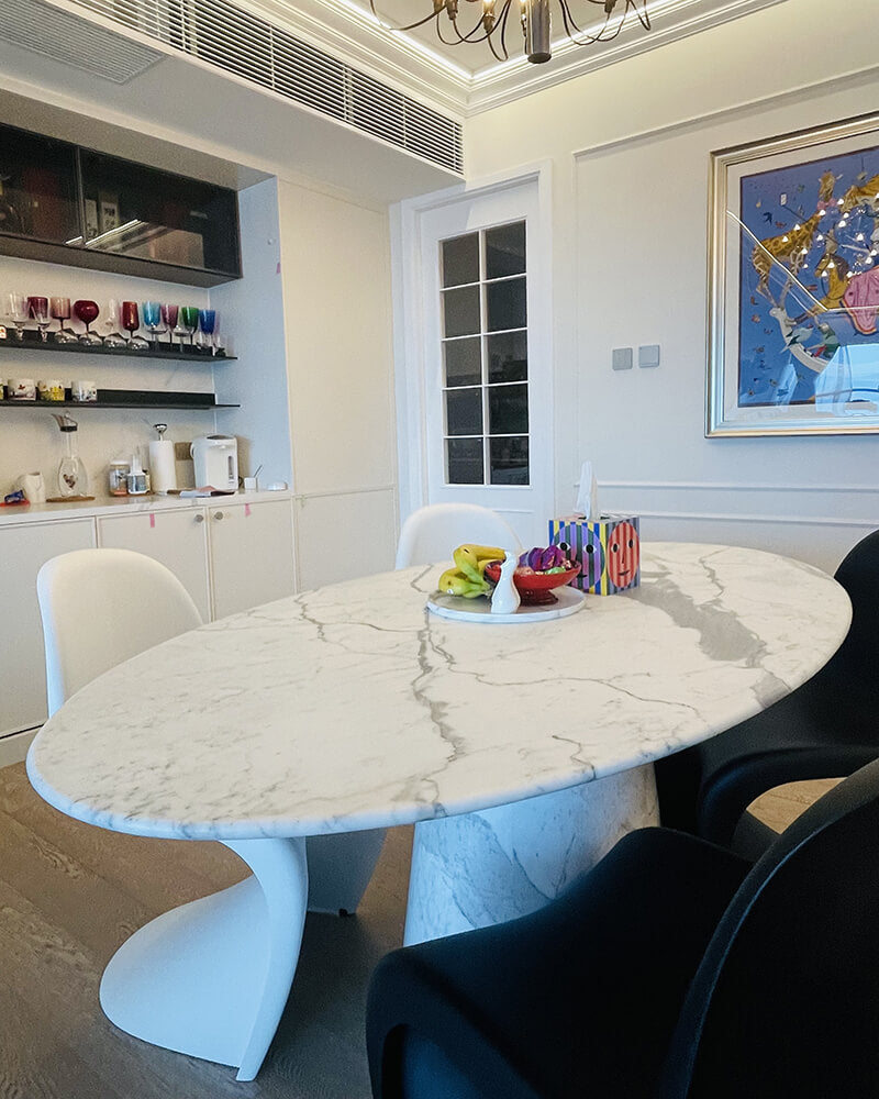 Natural Marble Bianco Statuario Venato Oval Dining Table 2