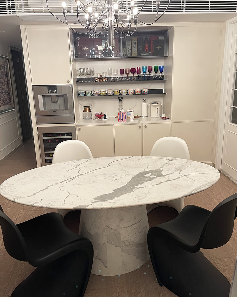 Natural Marble Bianco Statuario Venato Oval Dining Table 4