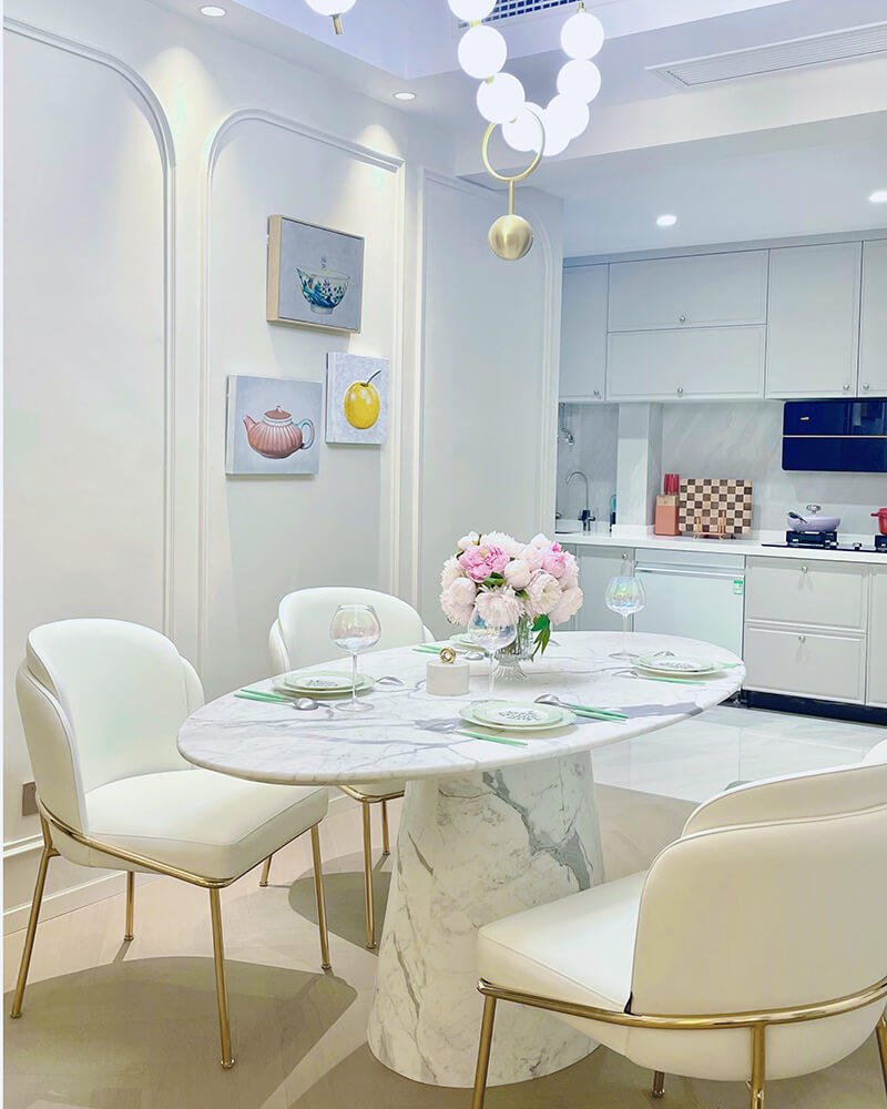 Natural Marble Bianco Statuario Venato Oval Dining Table 5