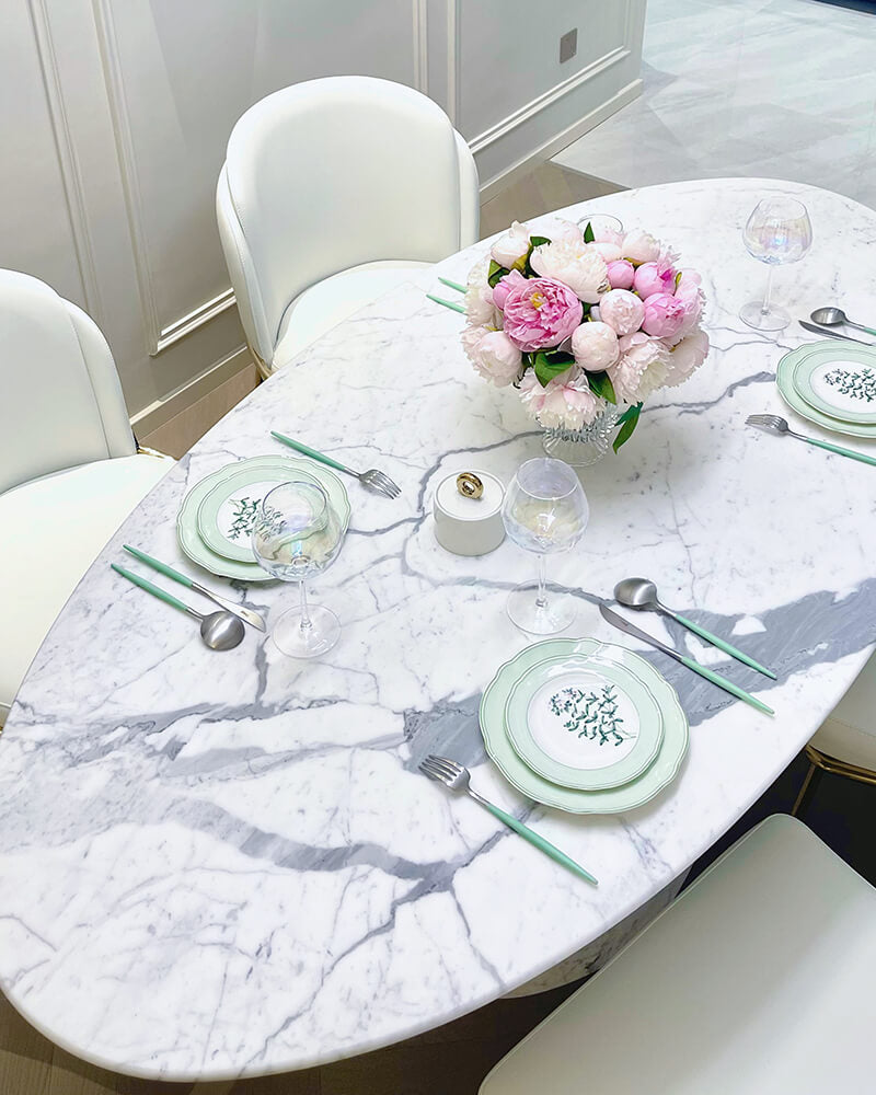 Natural Marble Bianco Statuario Venato Oval Dining Table 6