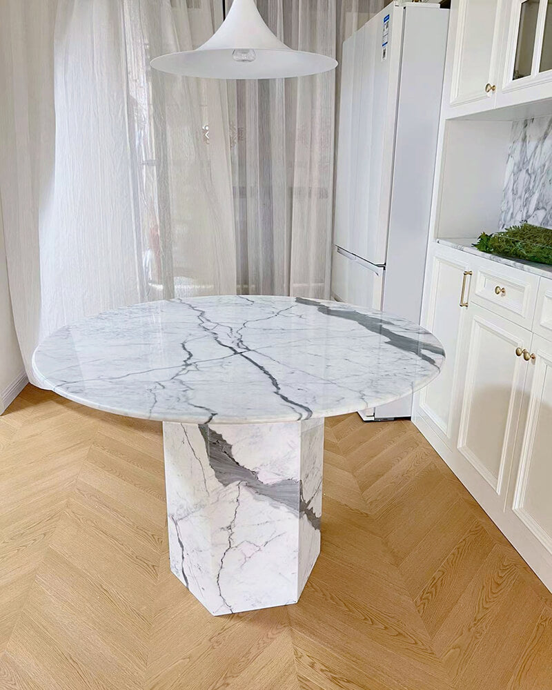 Natural Marble Bianco Statuario Venato Round Dining Table 6