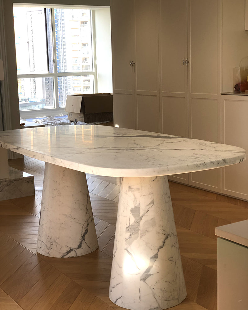 Natural Marble Bianco Statuario Venato Rounded Rectangle Dining Table 3