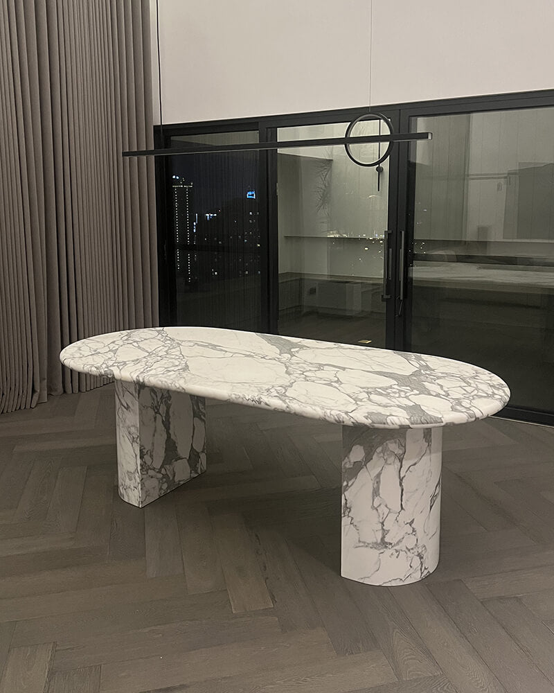 Natural Marble Calaeatta White Dining Table Semi Cyl Base 3